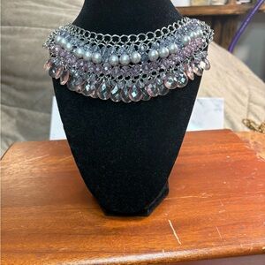 LOFT Silver and Lavender Statement Necklace